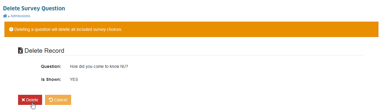 Confirm delete survey questions