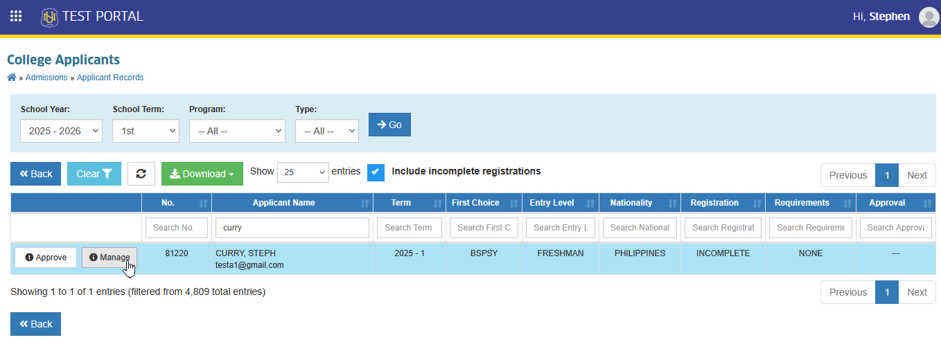 manage button