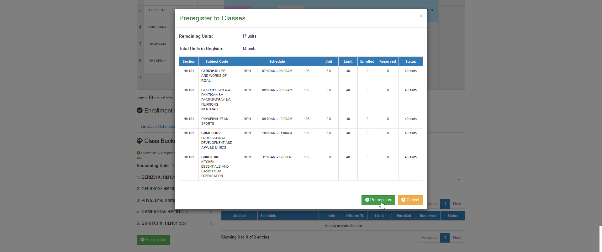 confirm pre-register per section option
