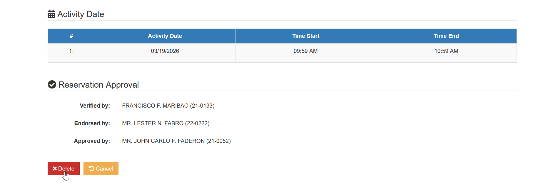 confirm delete record button