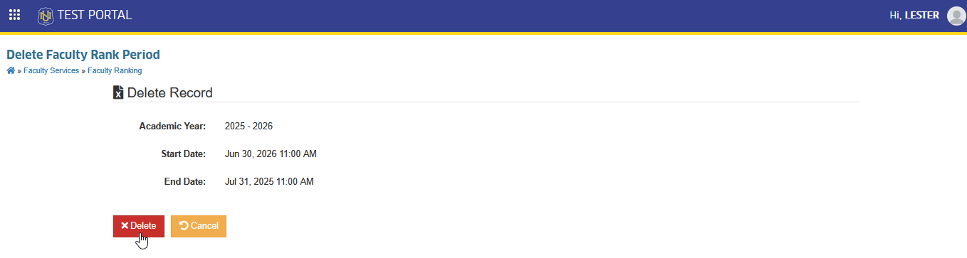 delete faculty rank period