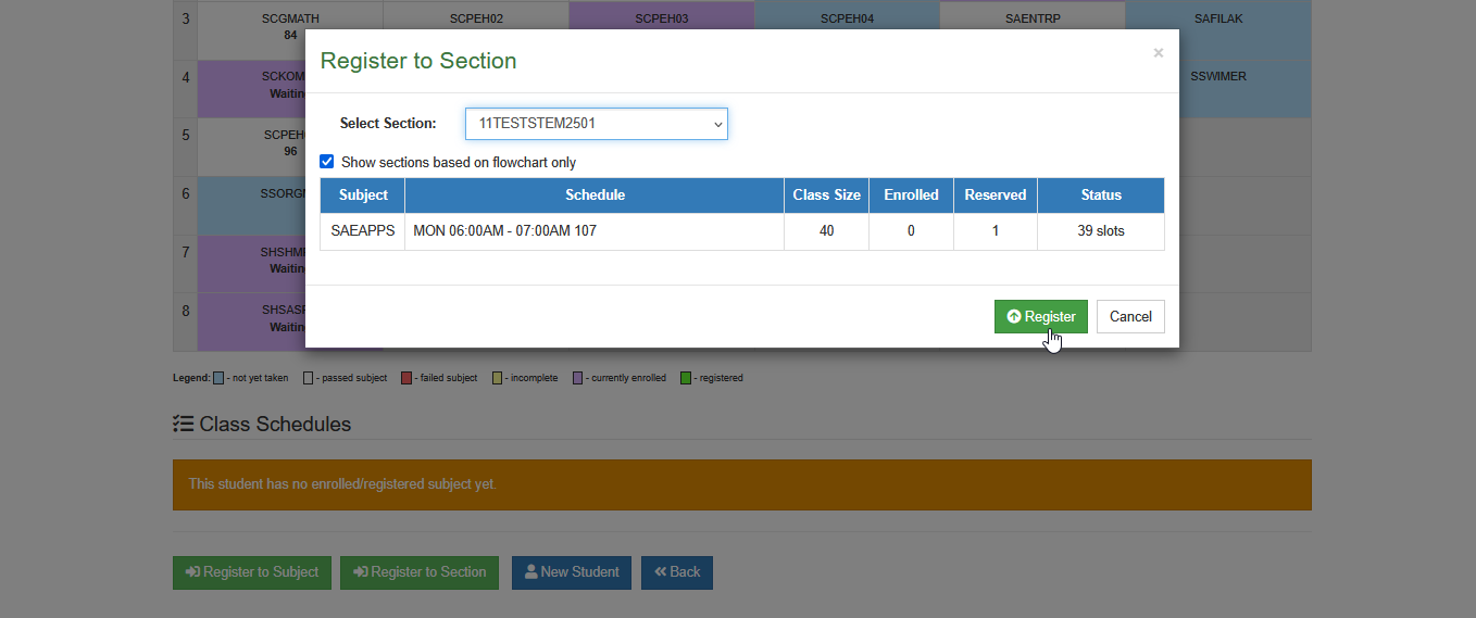 finalize register to section