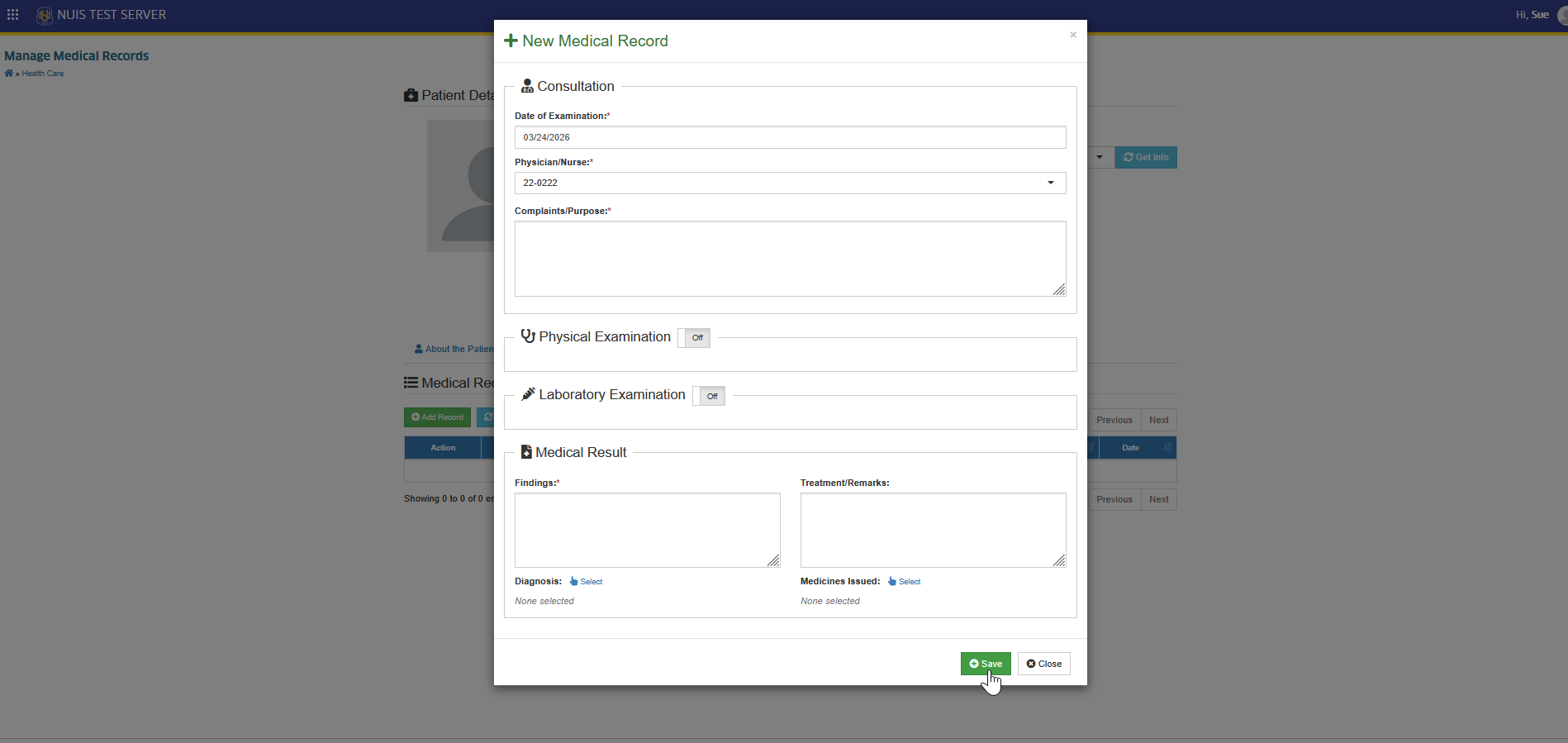 save added record button
