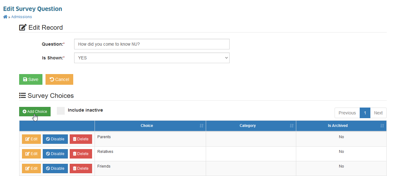 add survey choices