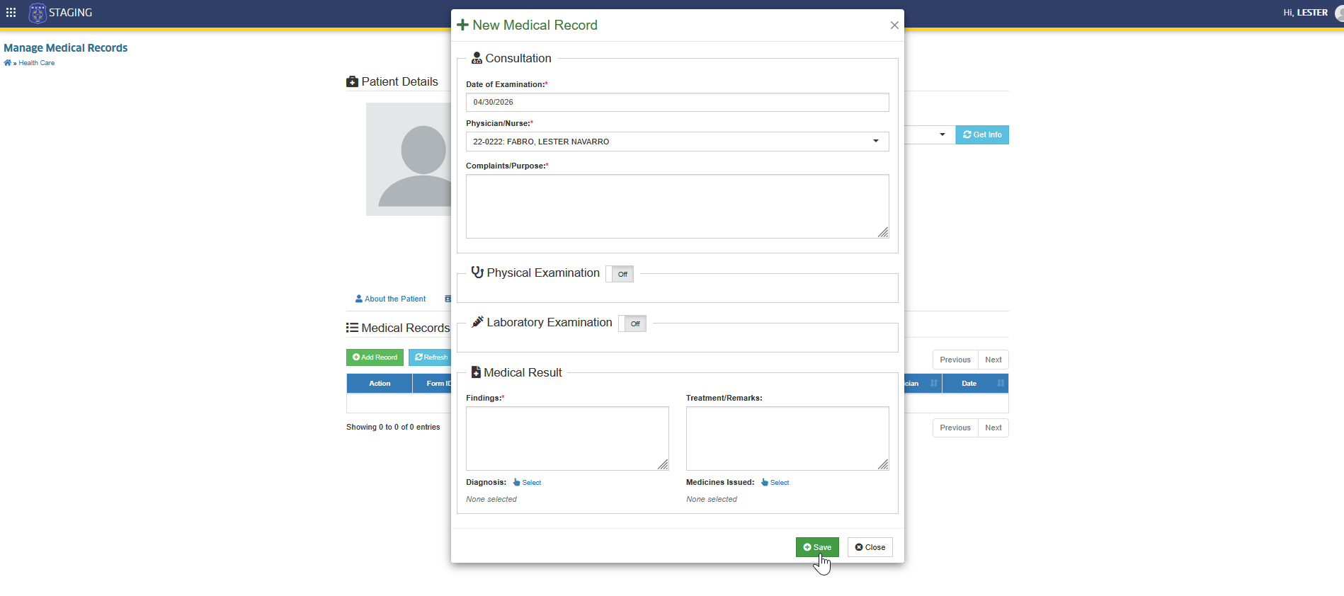 save added record button