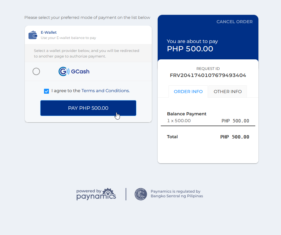 complete the payment