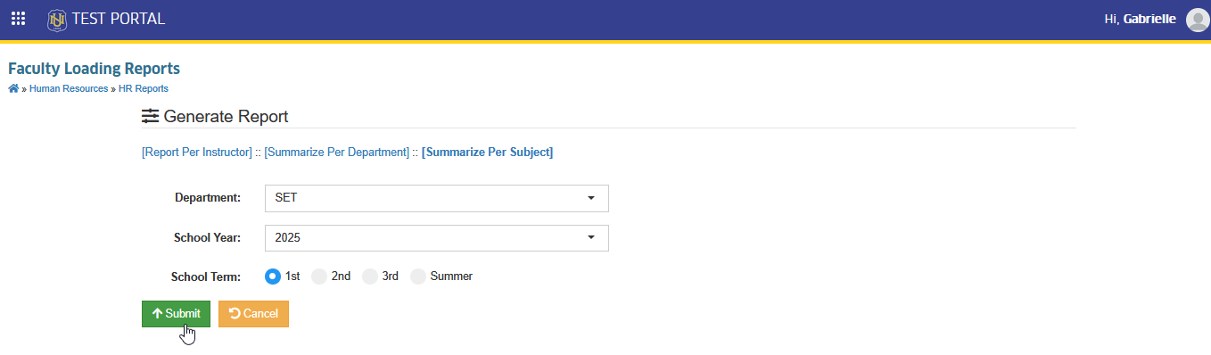 submit button in summarize per subject tab