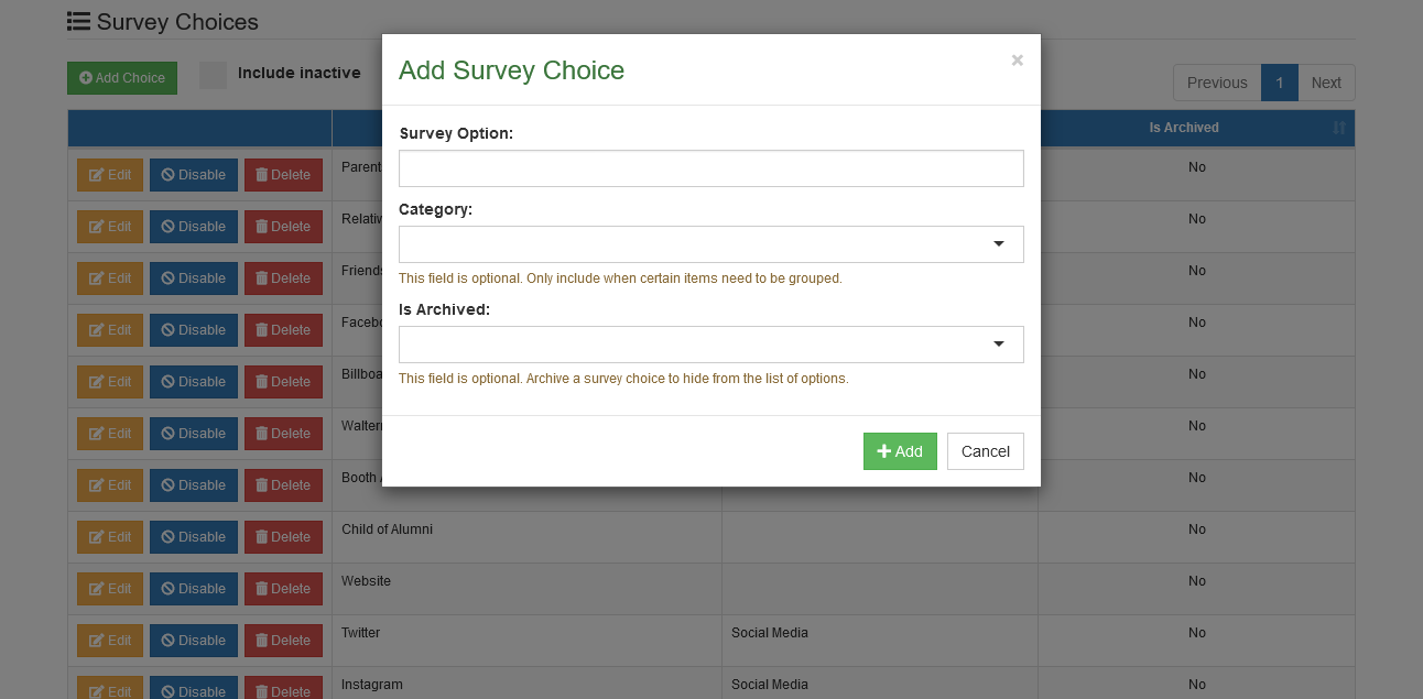 add survey choices form