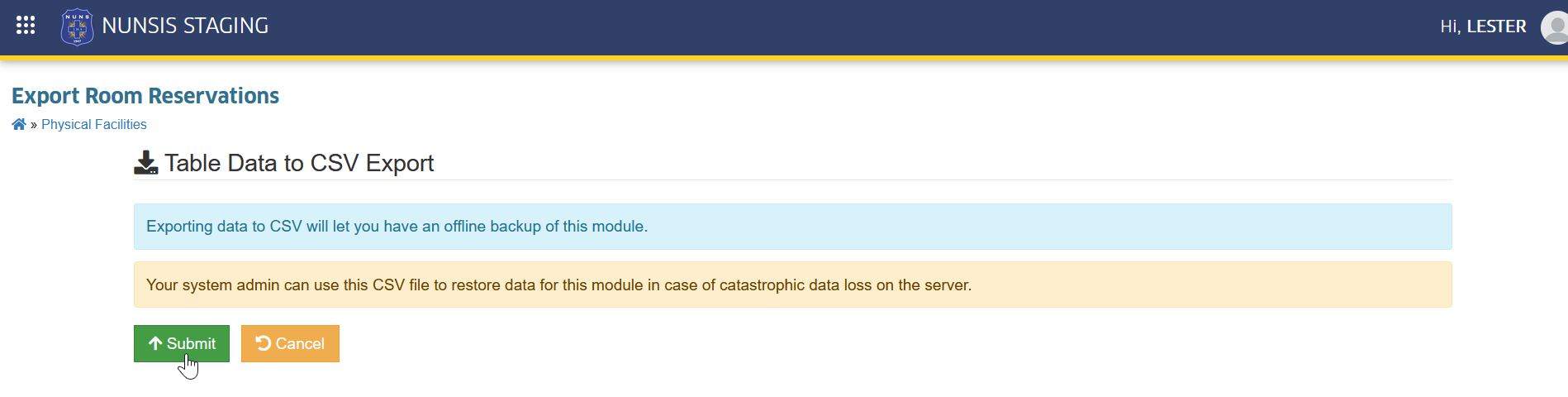 submit export record button