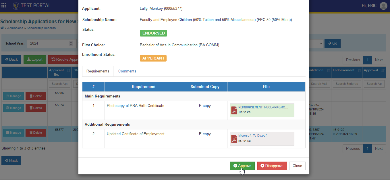 confirm approve scholarship