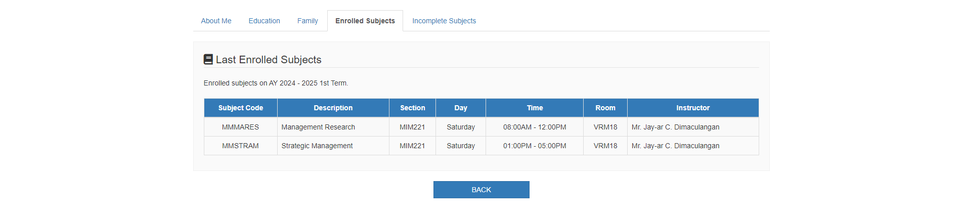 enrolled subjects tab