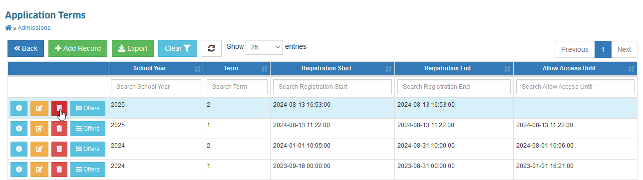 delete application term