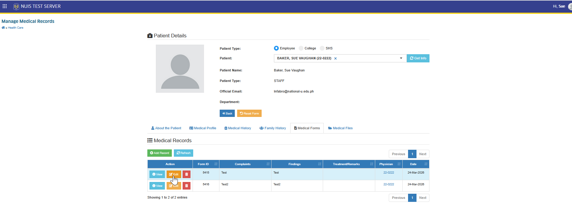 edit medical record button