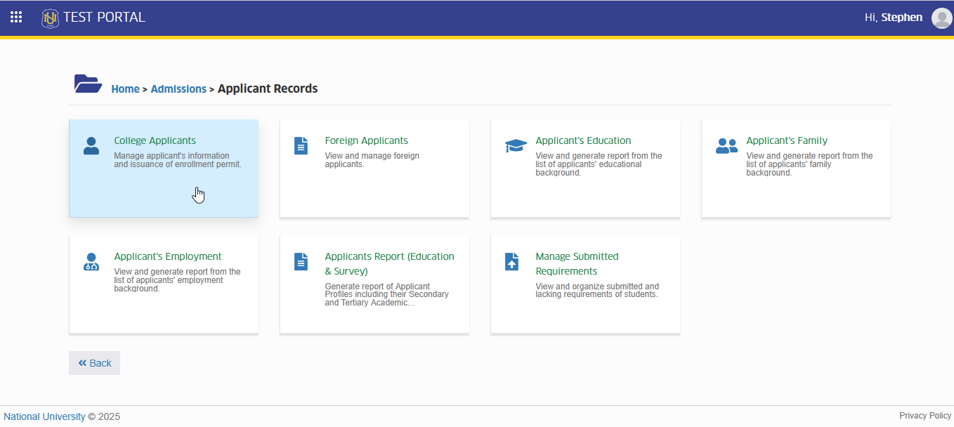 applicants module tab