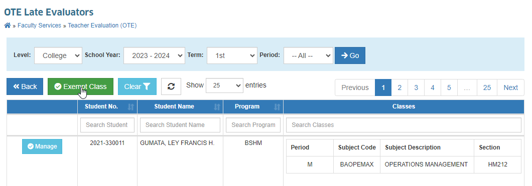OTE Exempt Class