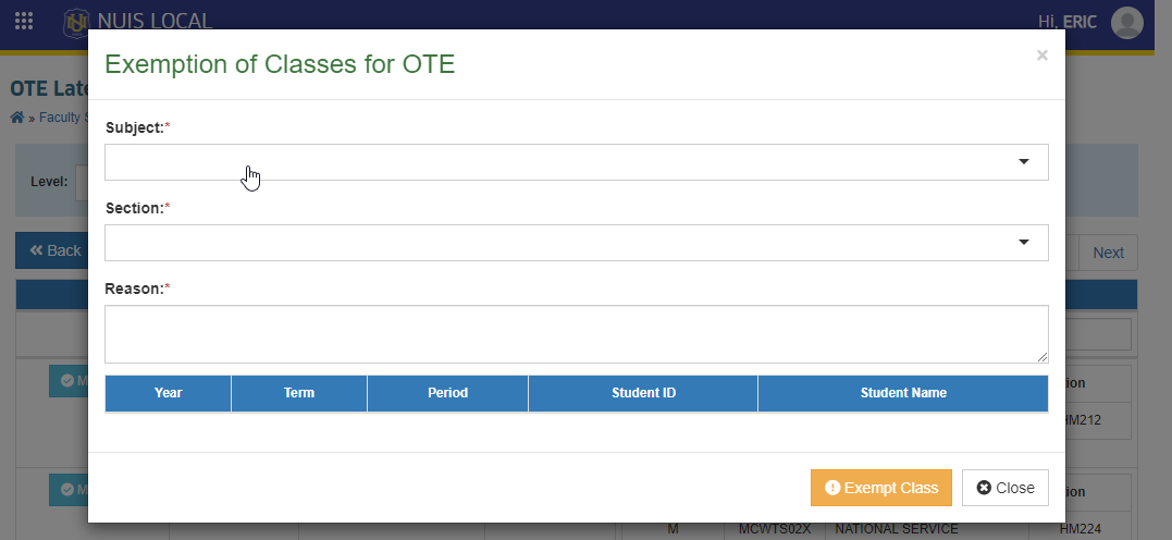 OTE Exempt Class