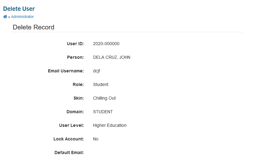 Delete User Page